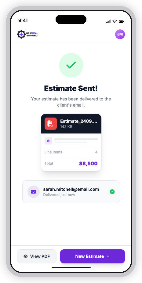 Send & Sign - Estimate delivered